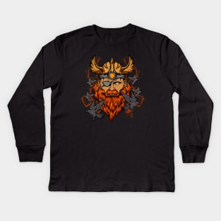 Odin the Norse Mythology Viking God & His Ravens Kids Long Sleeve T-Shirt